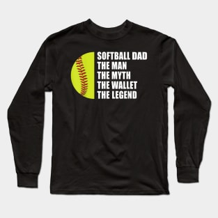 Mens Softball Dad Man Myths Wallet Softball Fathers Day Long Sleeve T-Shirt